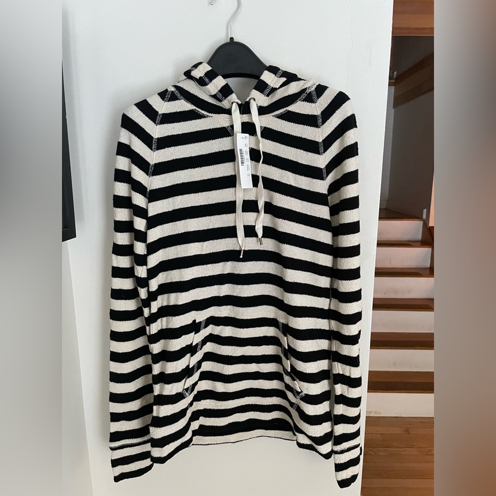 NWT J.Crew black/ivory striped hoodie, size XS